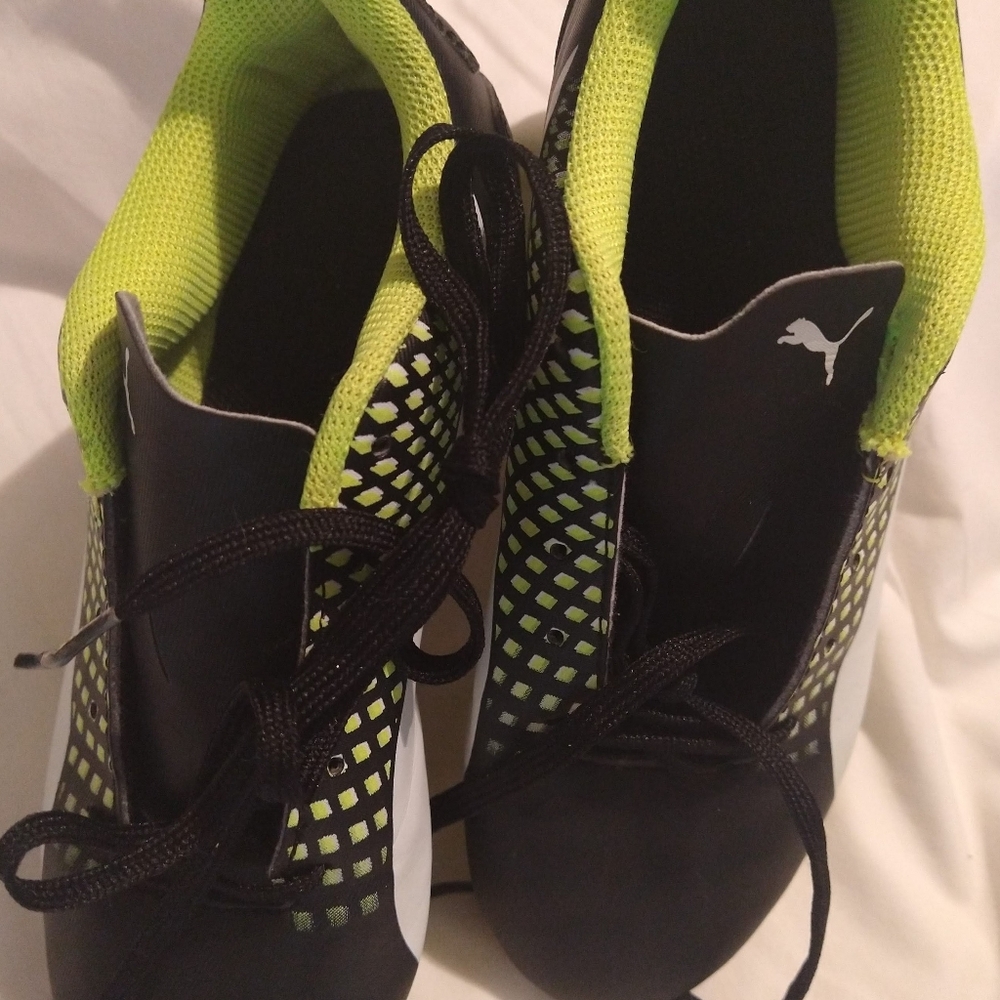 Puma Black and Neon Green Cleats Size 3C